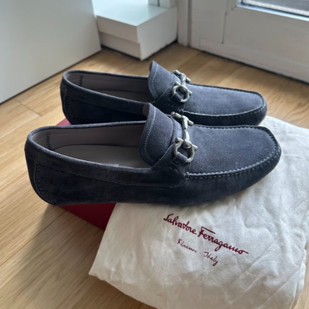 Salvatore Ferragamo Asphault Buc Suede Loafers